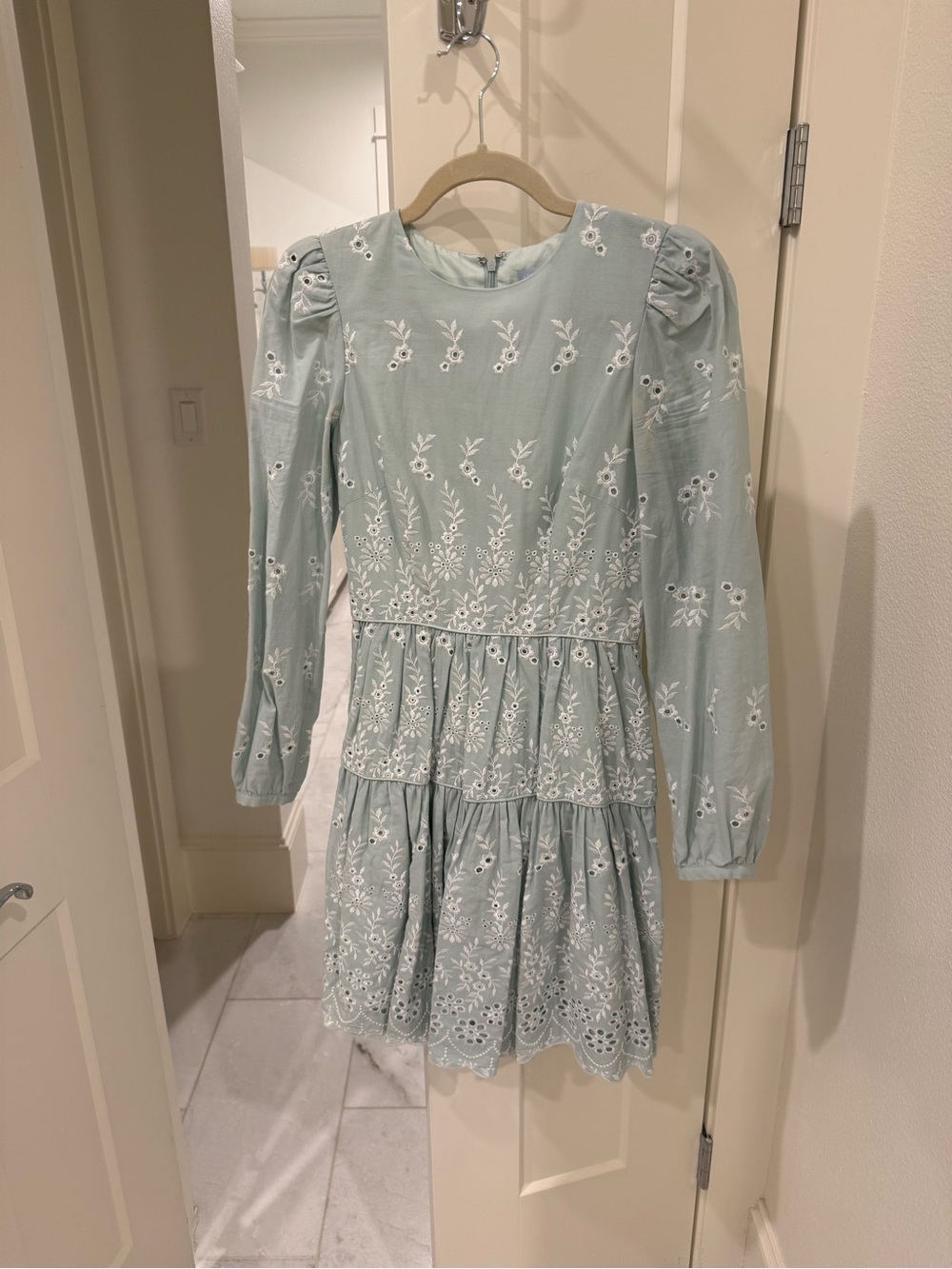 ANTONIO MELANI Light Sage Green Embroidered Tiered Dress